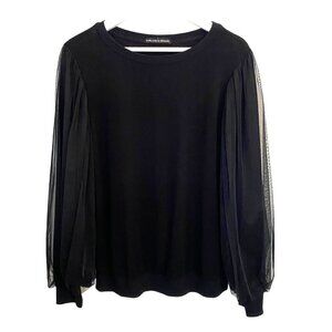 Harlowe‎ & Graham Organza Puff Sleeve Sweatshirt Black Sz L Whimsigoth Romantic
